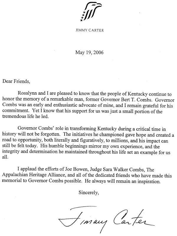 letter from Pres. Carter